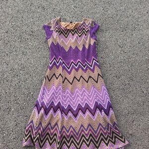 Sharagano Purple and Tan Zigzag Dress